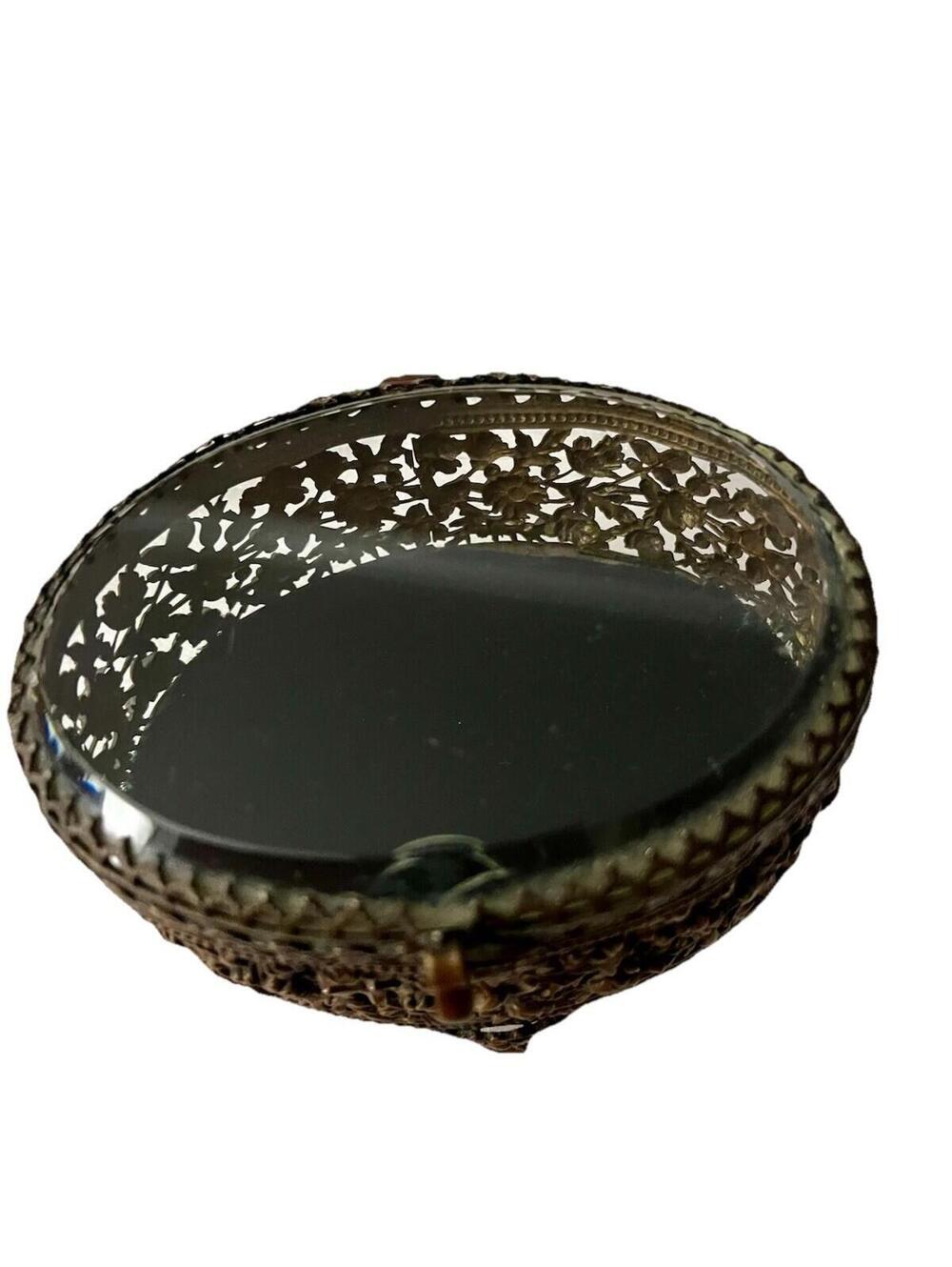 Vintage 1950s Hollywood Regency Ormolu Jewelry Box Trinket Box, Metal Filigree - Picture 7 of 9